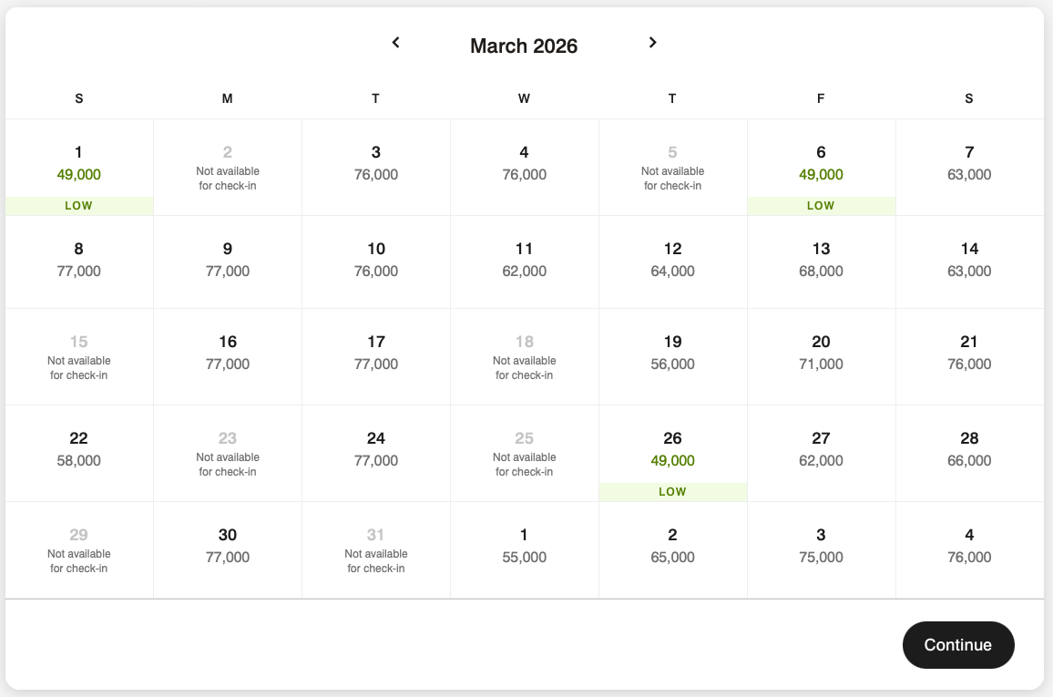Marriott award calendar