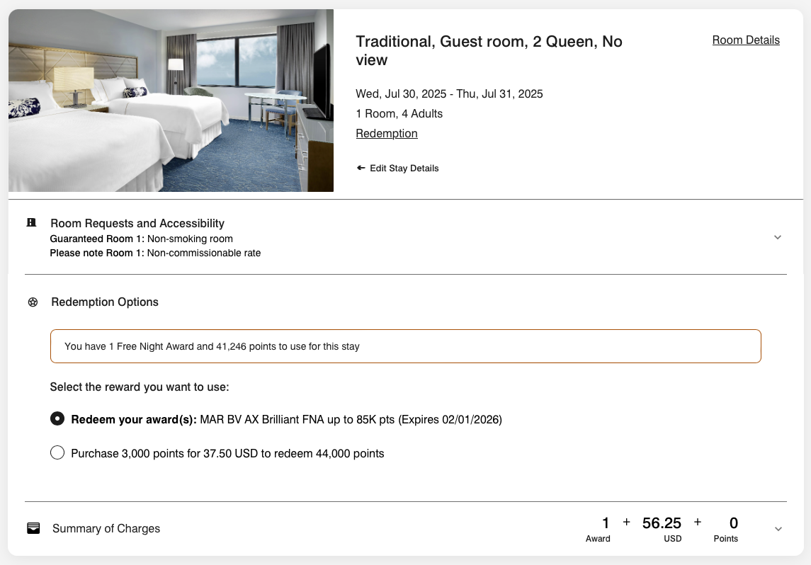 Marriott award room booking