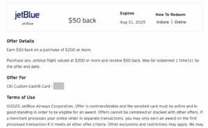 $50 back with Jetblue