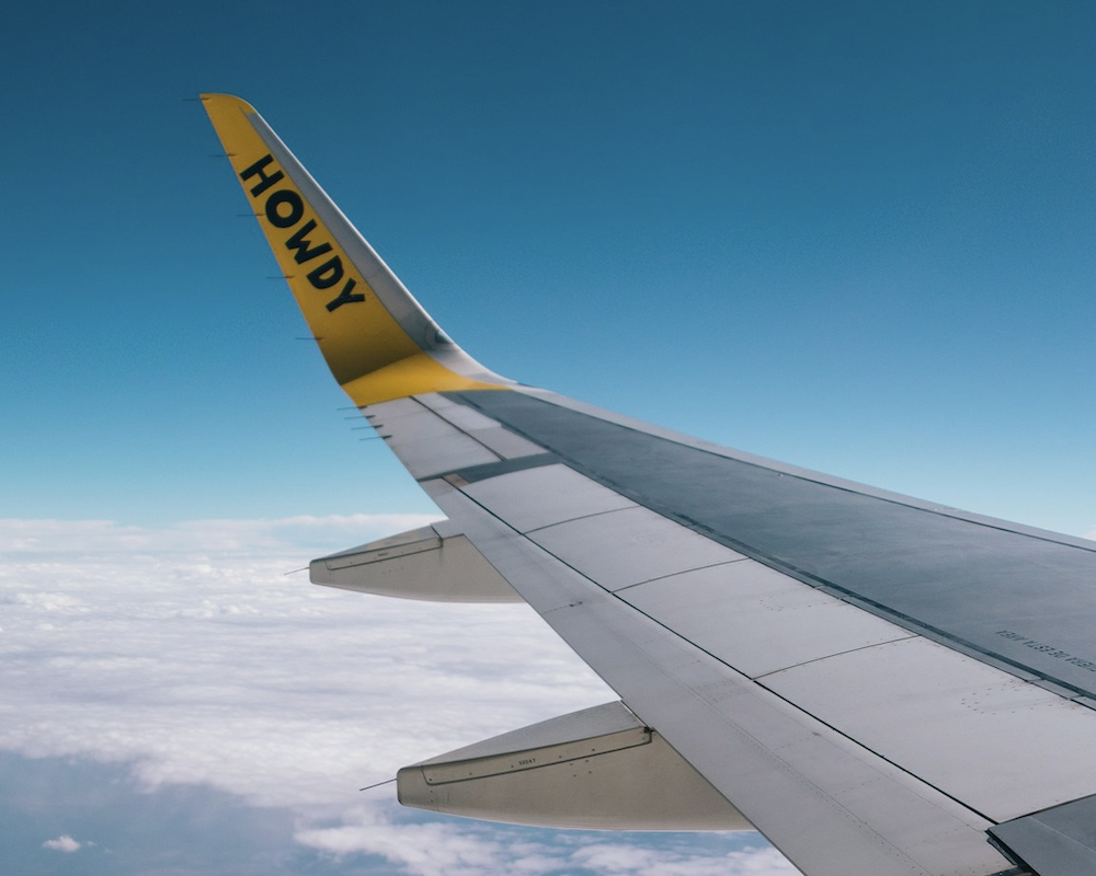 Window view of a Spirit Airlines winglet.
