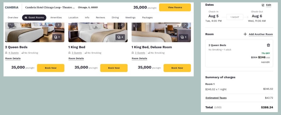 Hotel in Chicago with points or cash.
