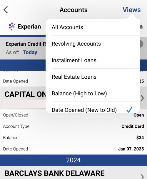 A screen shot shows an experian credit report on the Experian App