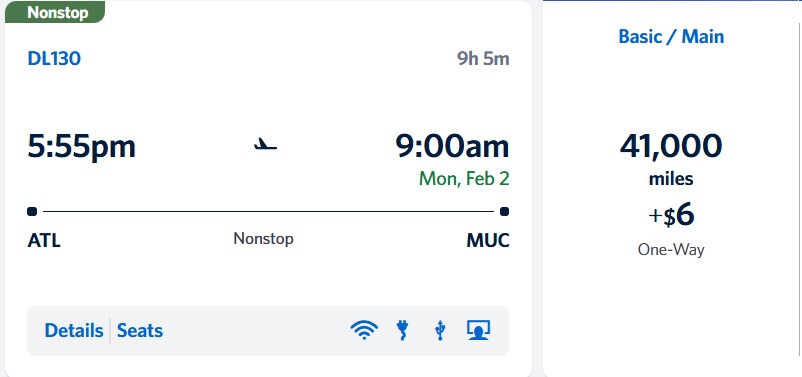 Booking Atlanta to Munich with Delta Skymiles.