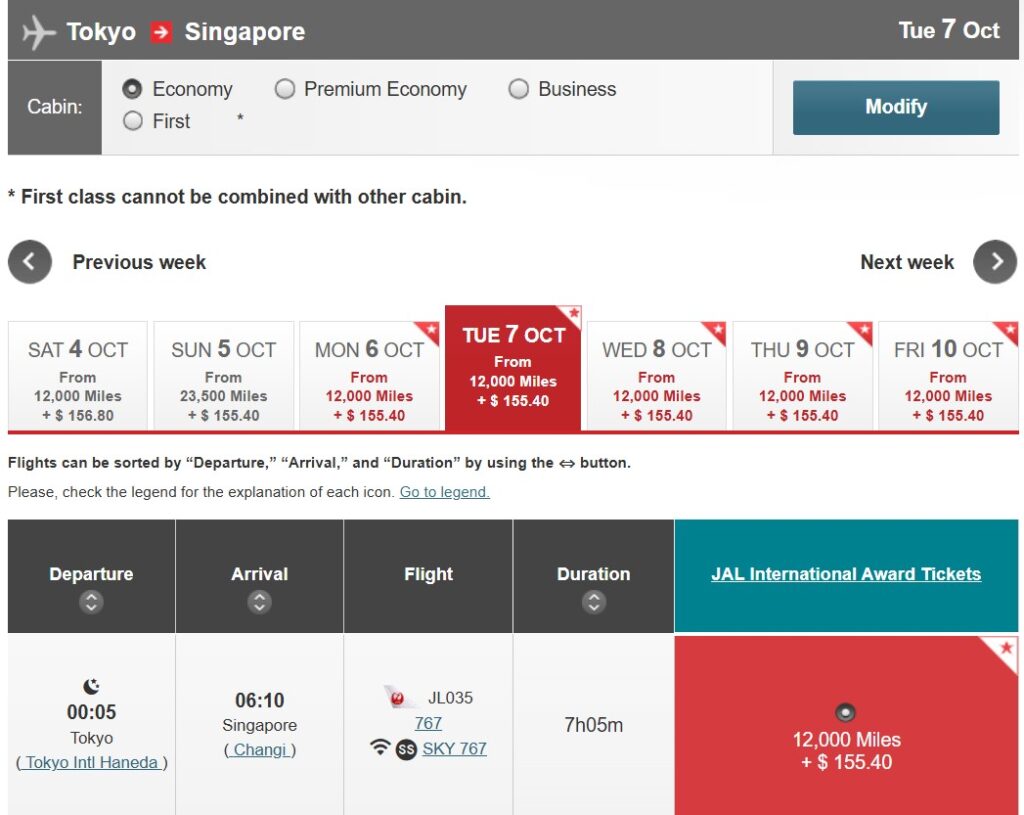 Tokyo to Singapore for 12,000 Bilt points in Economy.