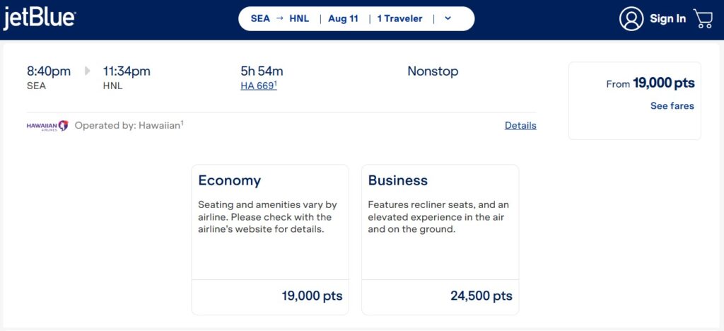 Seattle- Honolulu in Hawaiian first class.