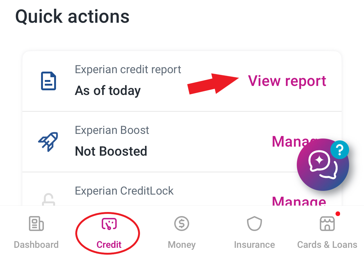 A screen shot from the Experian app shows how to check your credit report