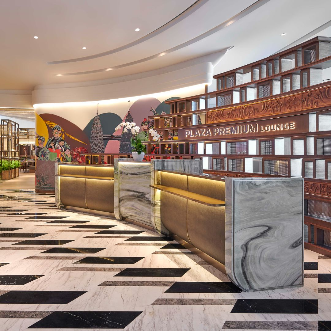 The front desk at the Plaza Premium Lounge in Kuala Lumpur.
