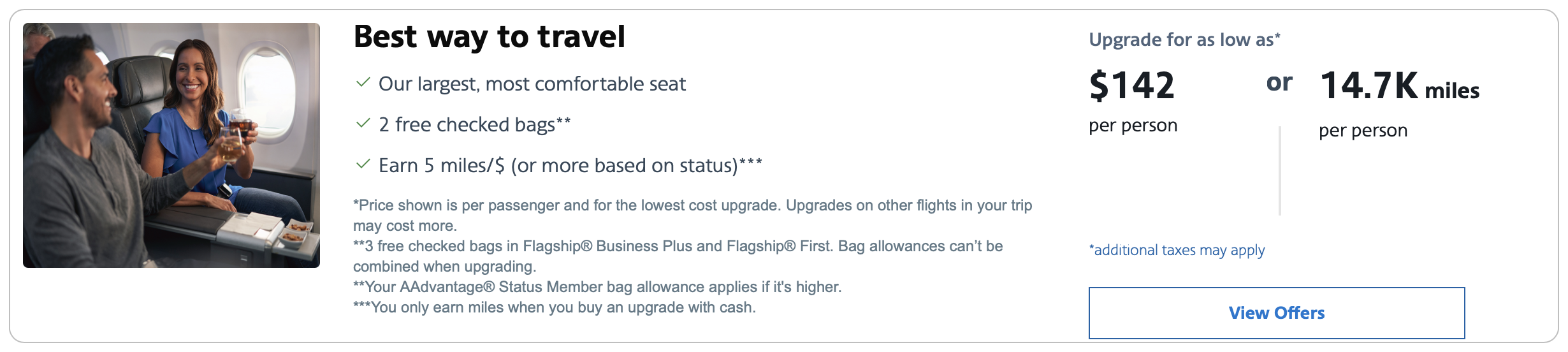 AA mileage upgrade offer from ILM to DTW via ORD.