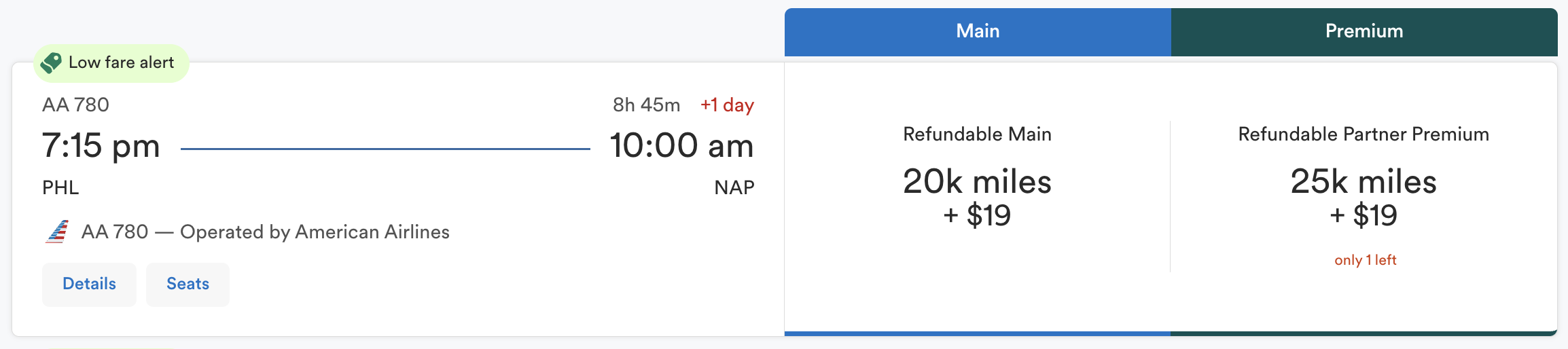 Alaska Award from PHL to NAP.