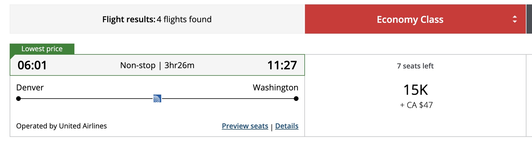 Booking United domestic flights through Air Canada Aeroplan