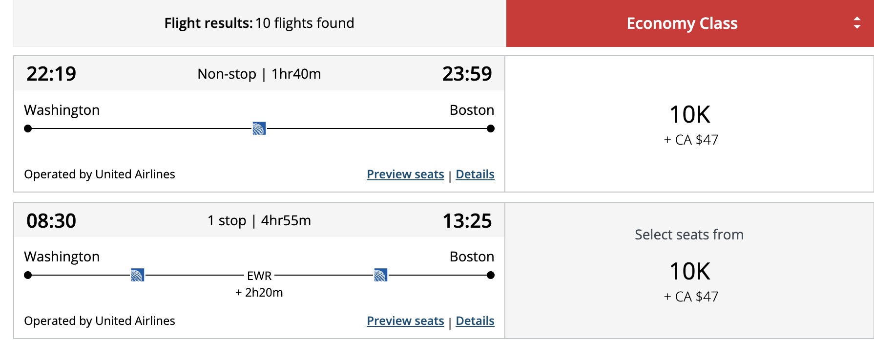 Booking United domestic flights through Air Canada Aeroplan