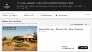 Screenshot of Marriott Bonvoy pricing at Al Maha