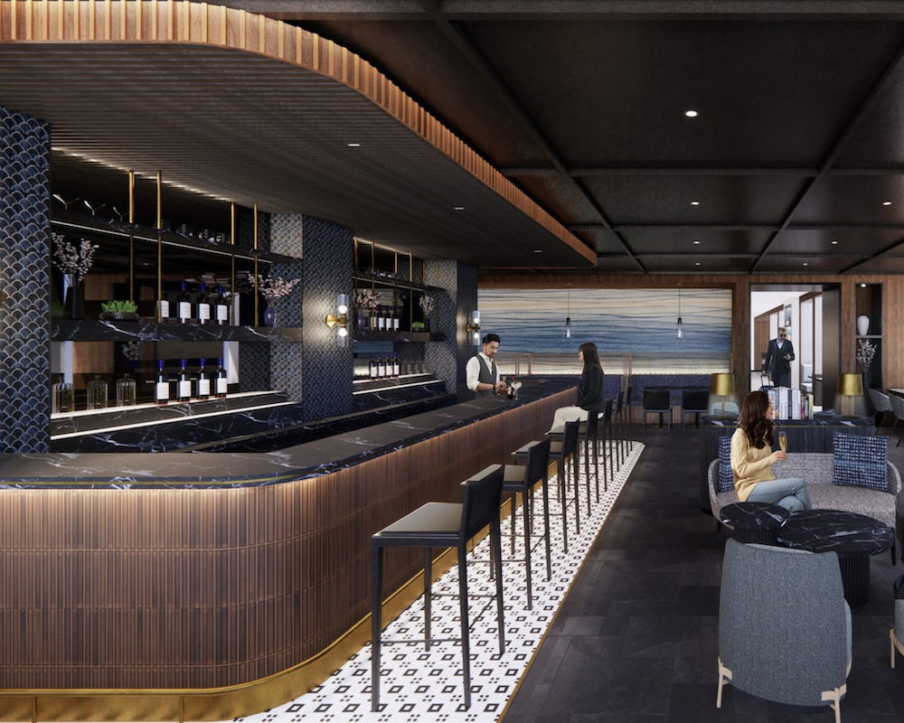 Rendering of the bar at the Amex Centurion Lounge at HND.