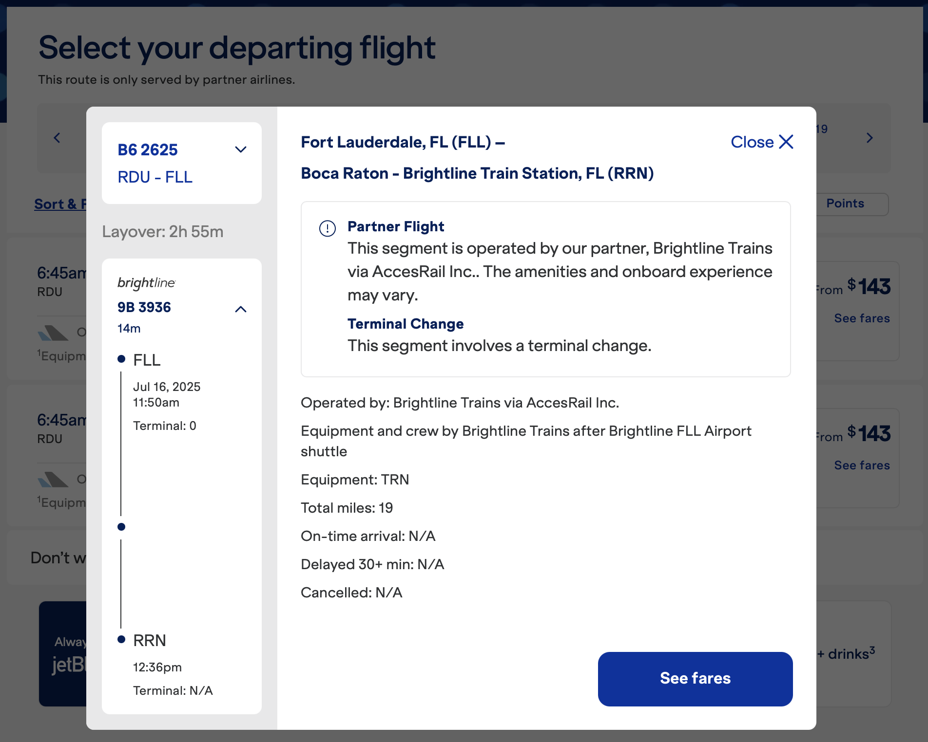 JetBlue/Brightline fare benefits.