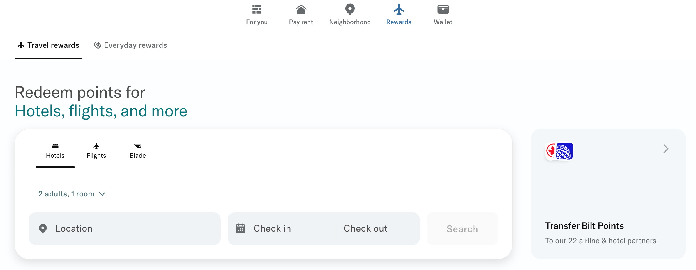 Bilt travel portal