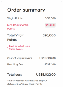 Buy Virgin points with up to a 60% bonus