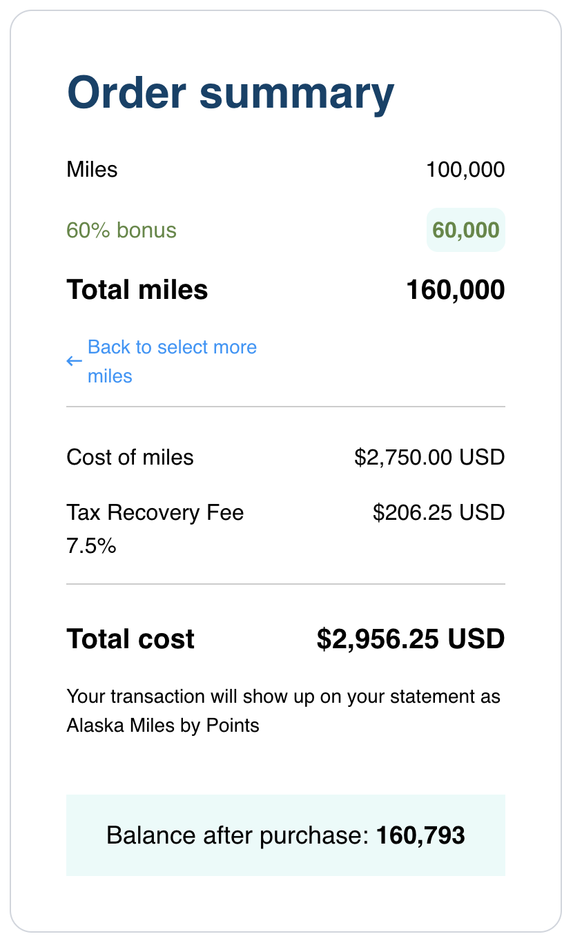 Buy Alaska miles receipt.
