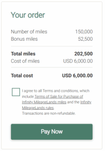 Buy 210,000 EVA Infinity MileageLands miles for $6000 USD after 35% bonus