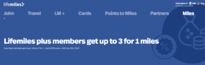 Banner image on LifeMiles website showing 160% bonus