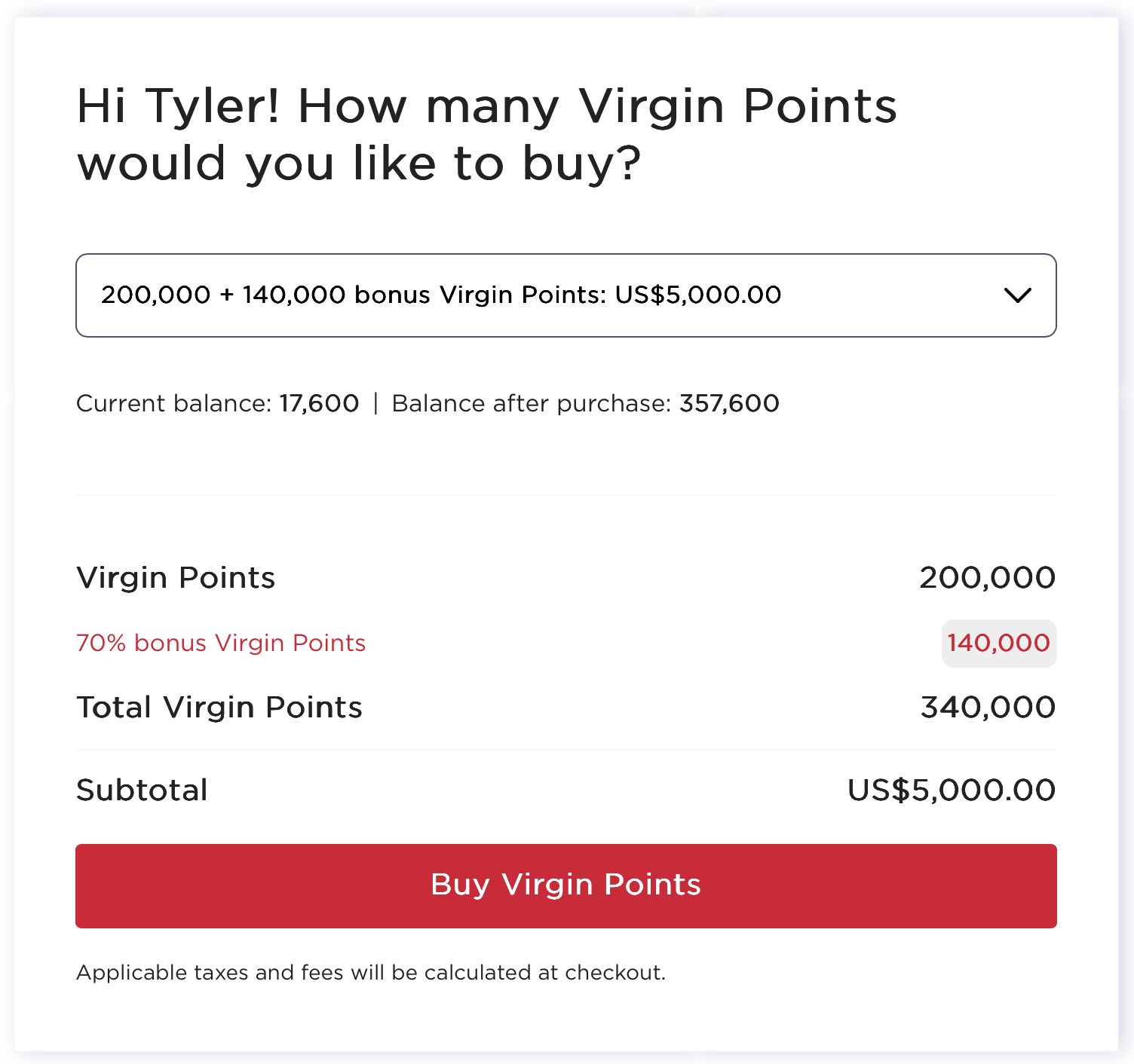 Buy Virgin points with up to a 70% bonus.