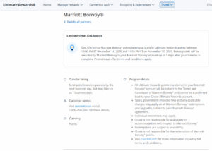 Screenshot showing 70% transfer bonus from Chase Ultimate Rewards to Marriott Bonvoy