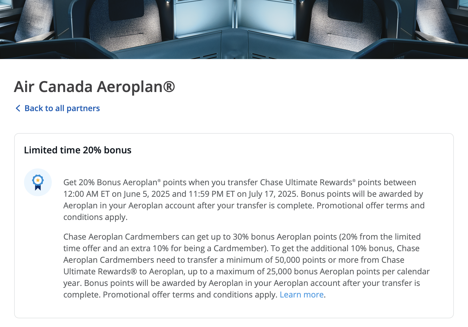 Chase/Air Canada transfer bonus terms.