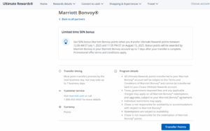 Screenshot showing 65% transfer bonus from Chase Ultimate Rewards to Marriott Bonvoy