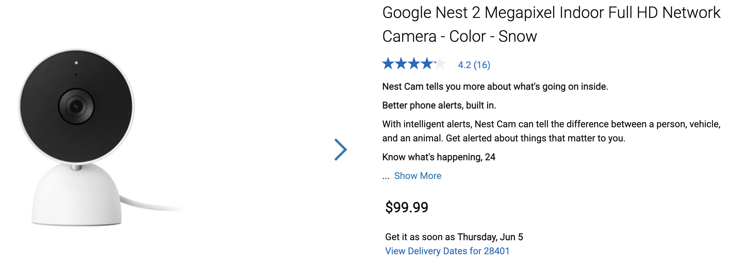 Dell listing for the Google Nest 2 Megapixel Indoor Full HD Network Camera