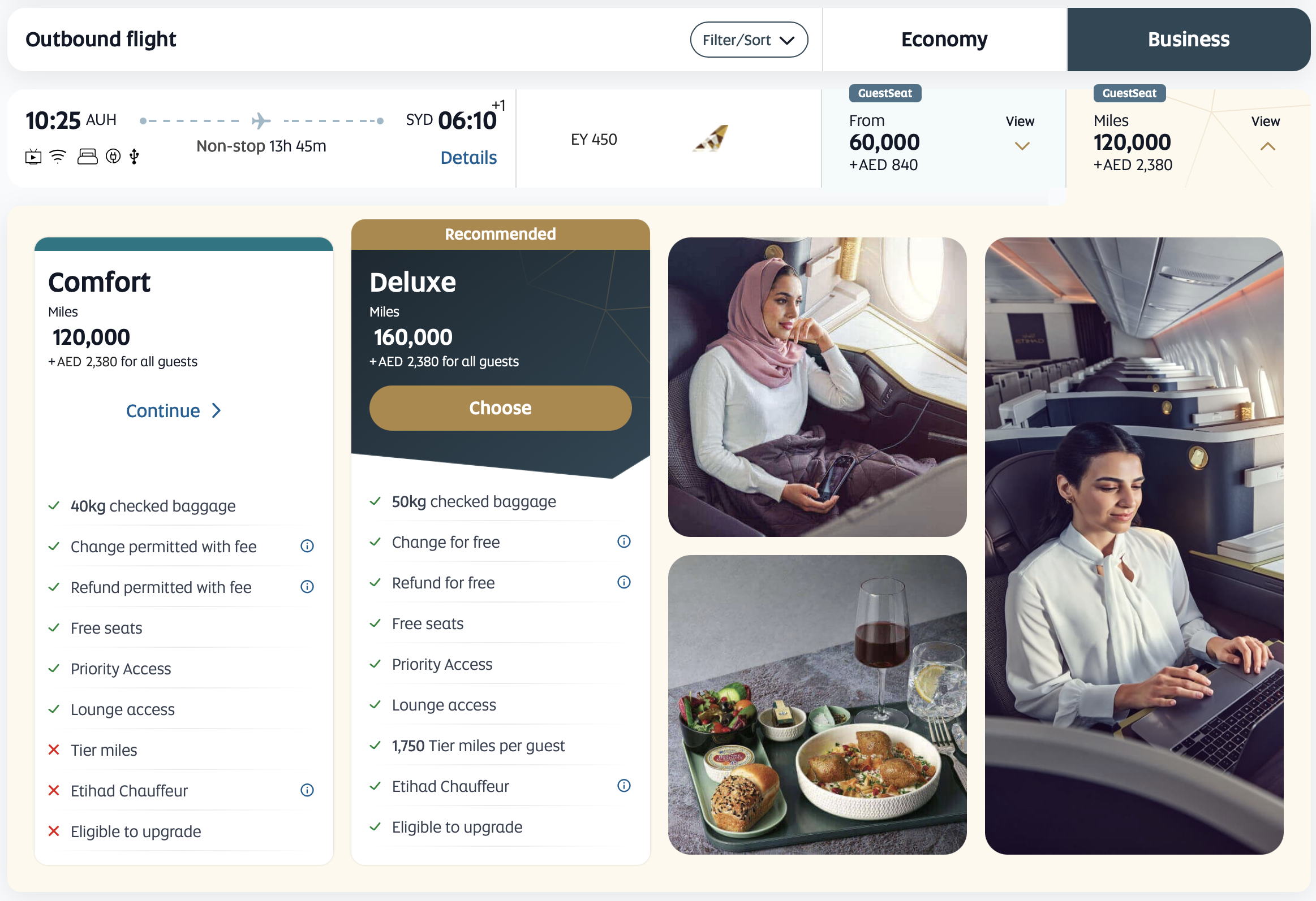 Etihad Guest award from AUH to SYD.