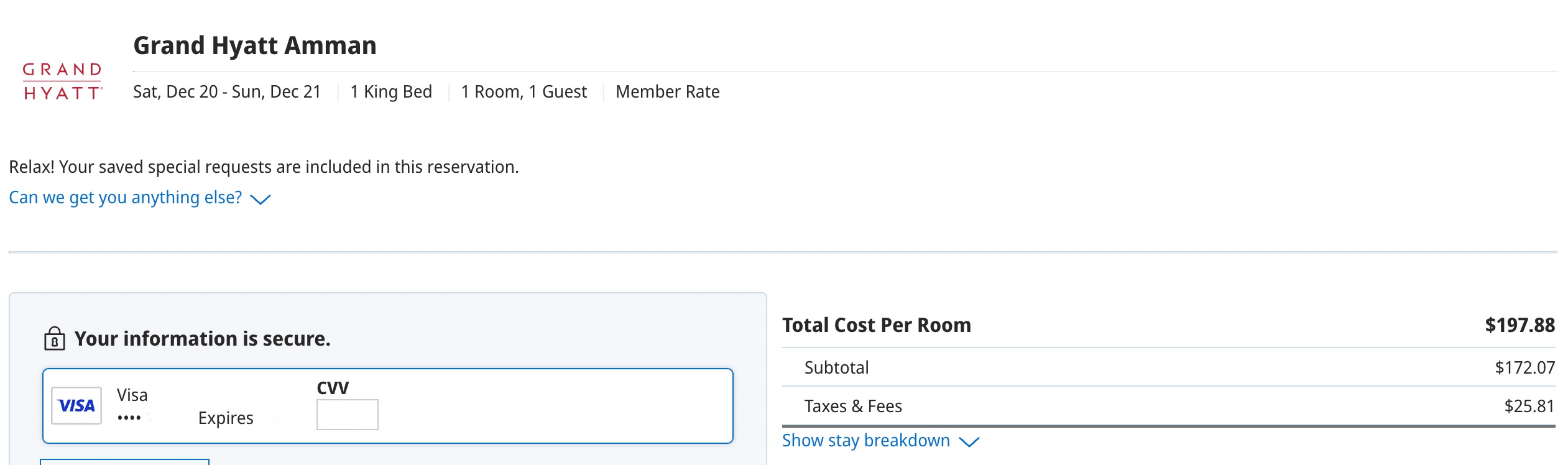 Cash rates at Grand Hyatt Amman