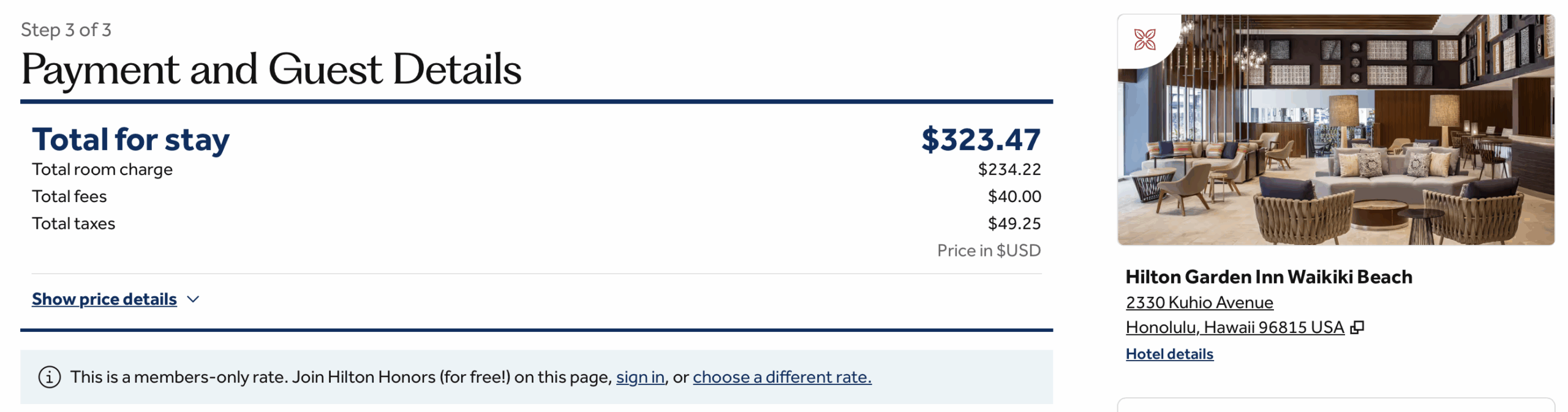 Garden Inn Waikiki Beach cash cost.