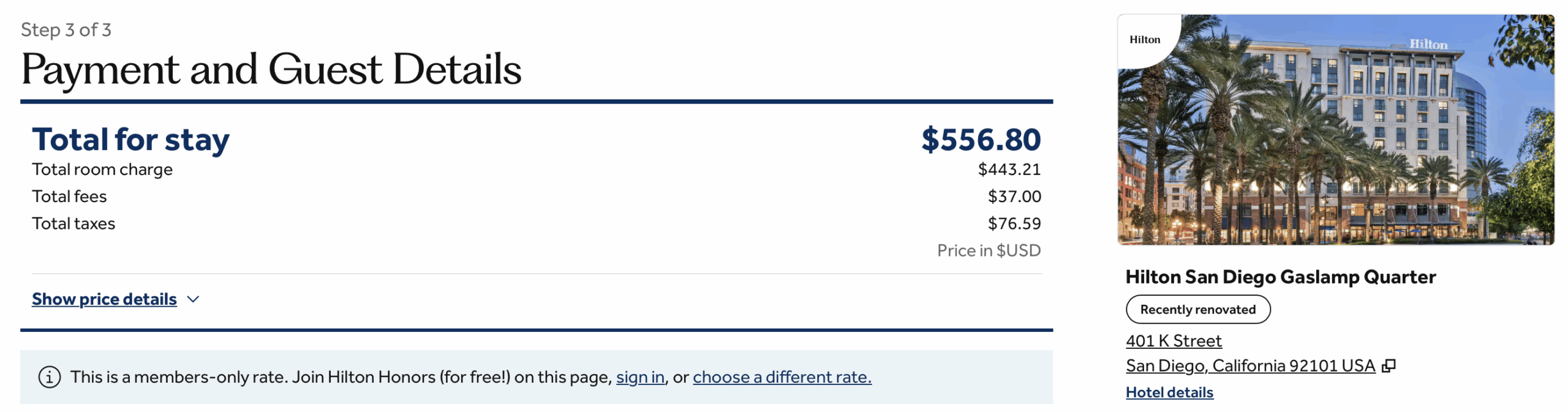 Hilton San Diego gaslamp cash rate.