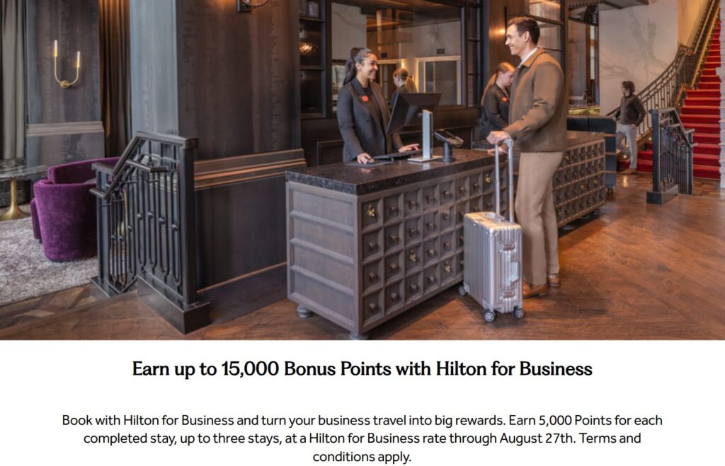 Hilton for Business 15,000 Points Stays Bonus