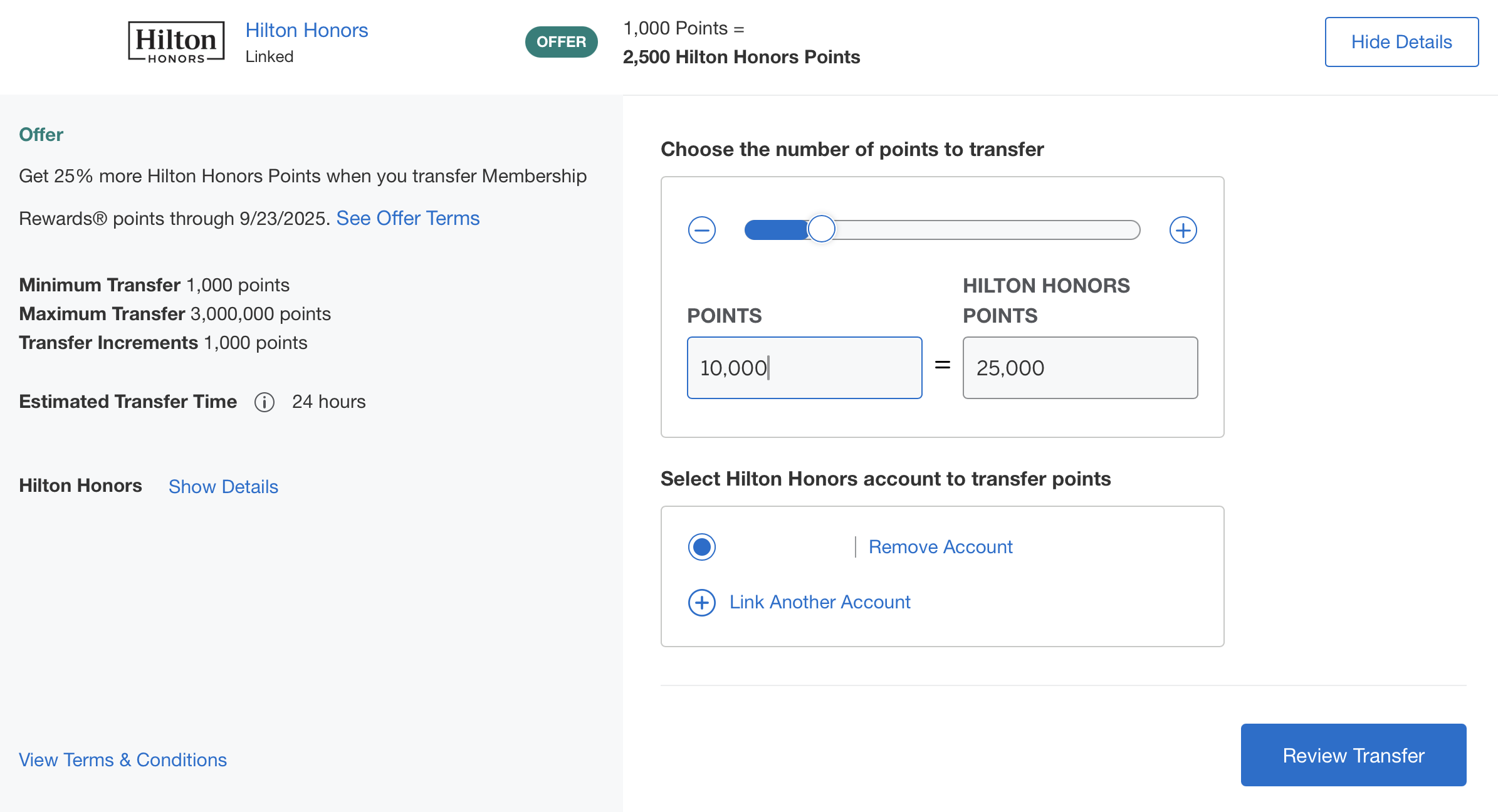 American Express/Hilton transfer bonus.