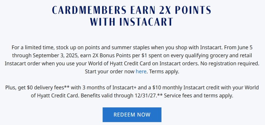 Hyatt 2X Points with Instacart Payments