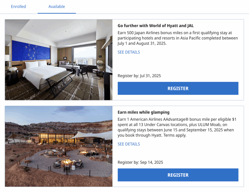 Hyatt My Offers Dashboard