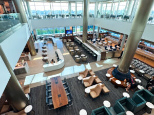 Delta One Lounge Seattle view from the atrium into Sky Club