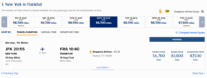 Singapore Airlines Spontaneous Escapes discounted pricing from New York to Frankfurt