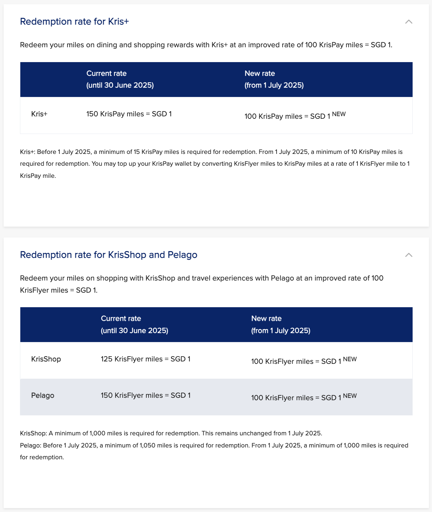 KrisFlyer point redemption updates.