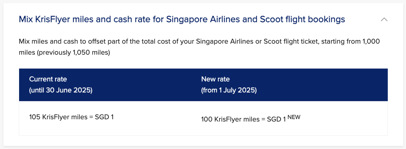KrisFlyer point redemption updates.