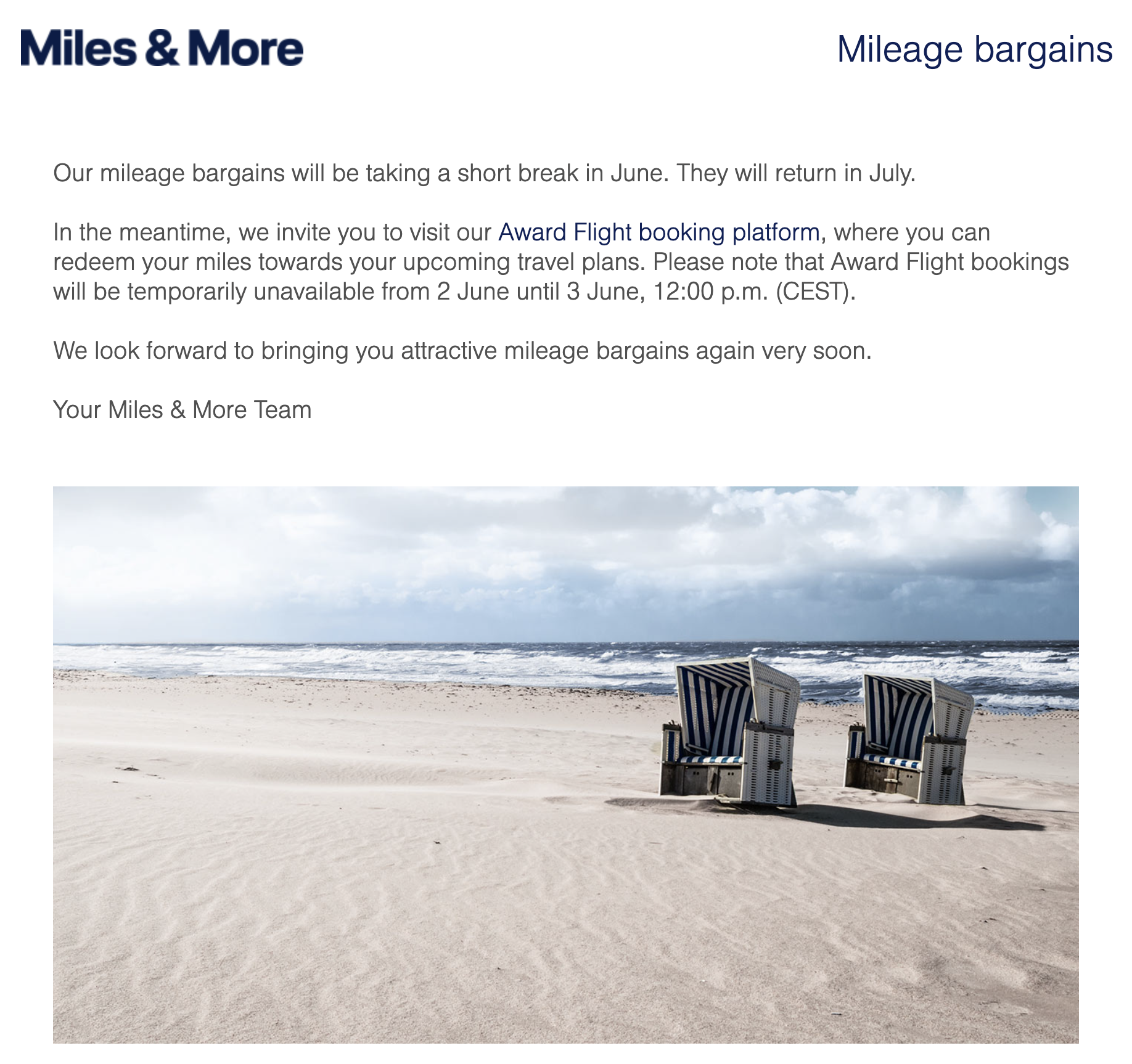 Miles&More mileage bargains to resume in July.