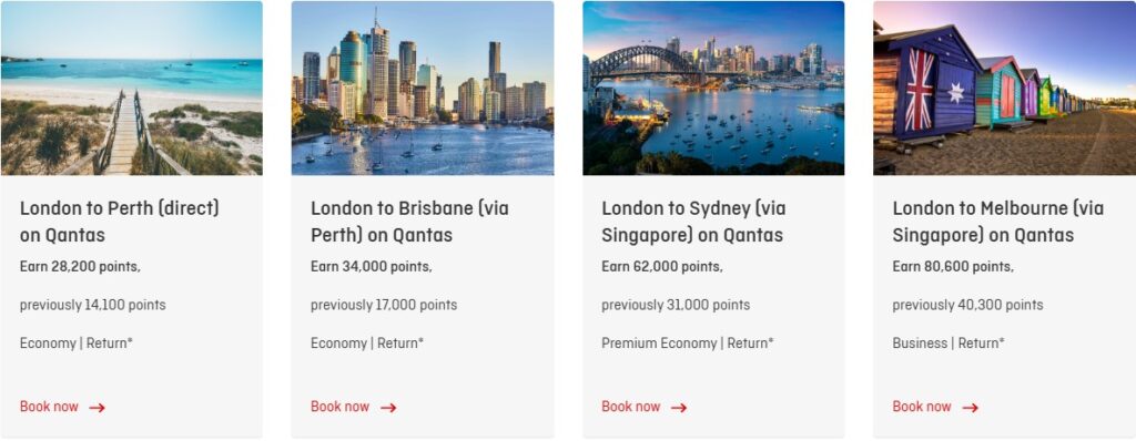 Qantas Flights London to Australia Examples