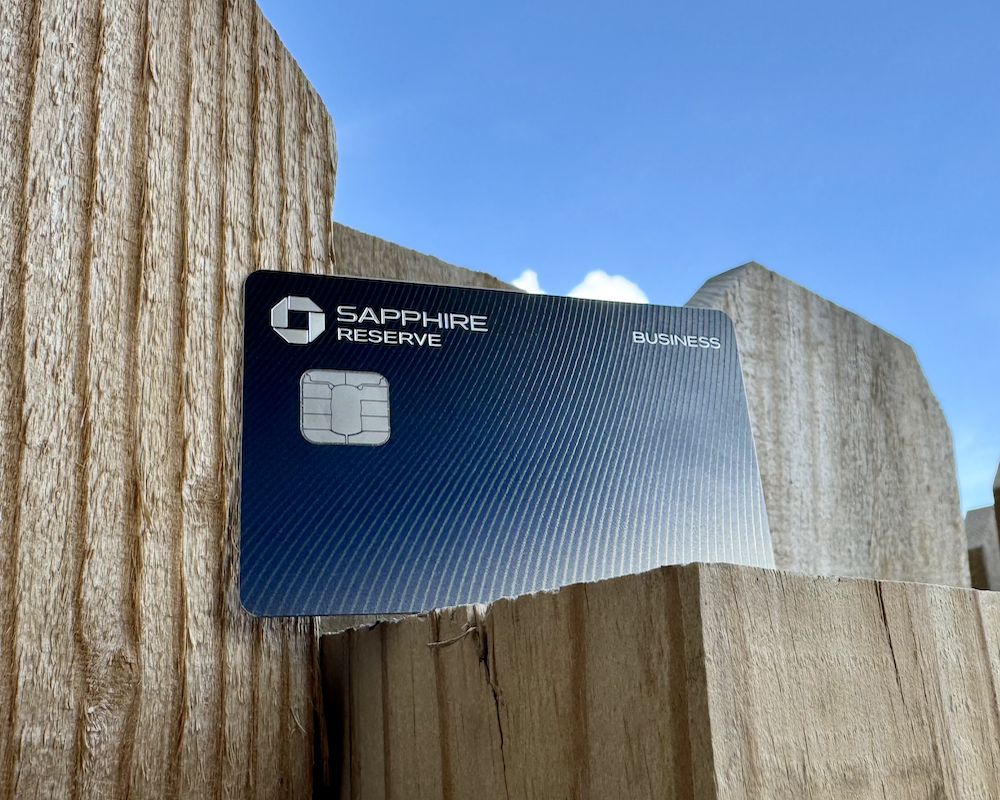 Sapphire Reserve for Business on a fence.