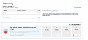 Other pricing options for ORD-MUC in Lufthansa Allegris. 42,000 + CAD $615.90, 56,000 + CAD $349.90, 70,000 + CAD $77.80, or 77,780 + no fees