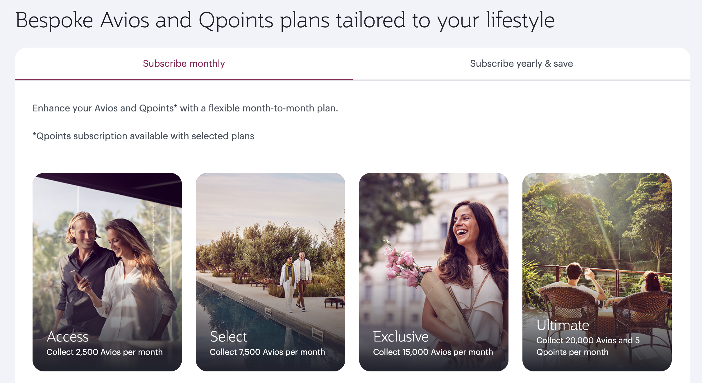 A screenshot showing the four monthly Privilege Club Pro offerings.