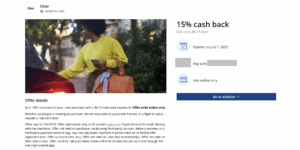 15% cash back on Uber
