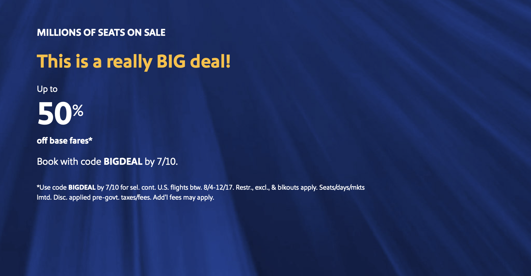 Southwest promo code banner.