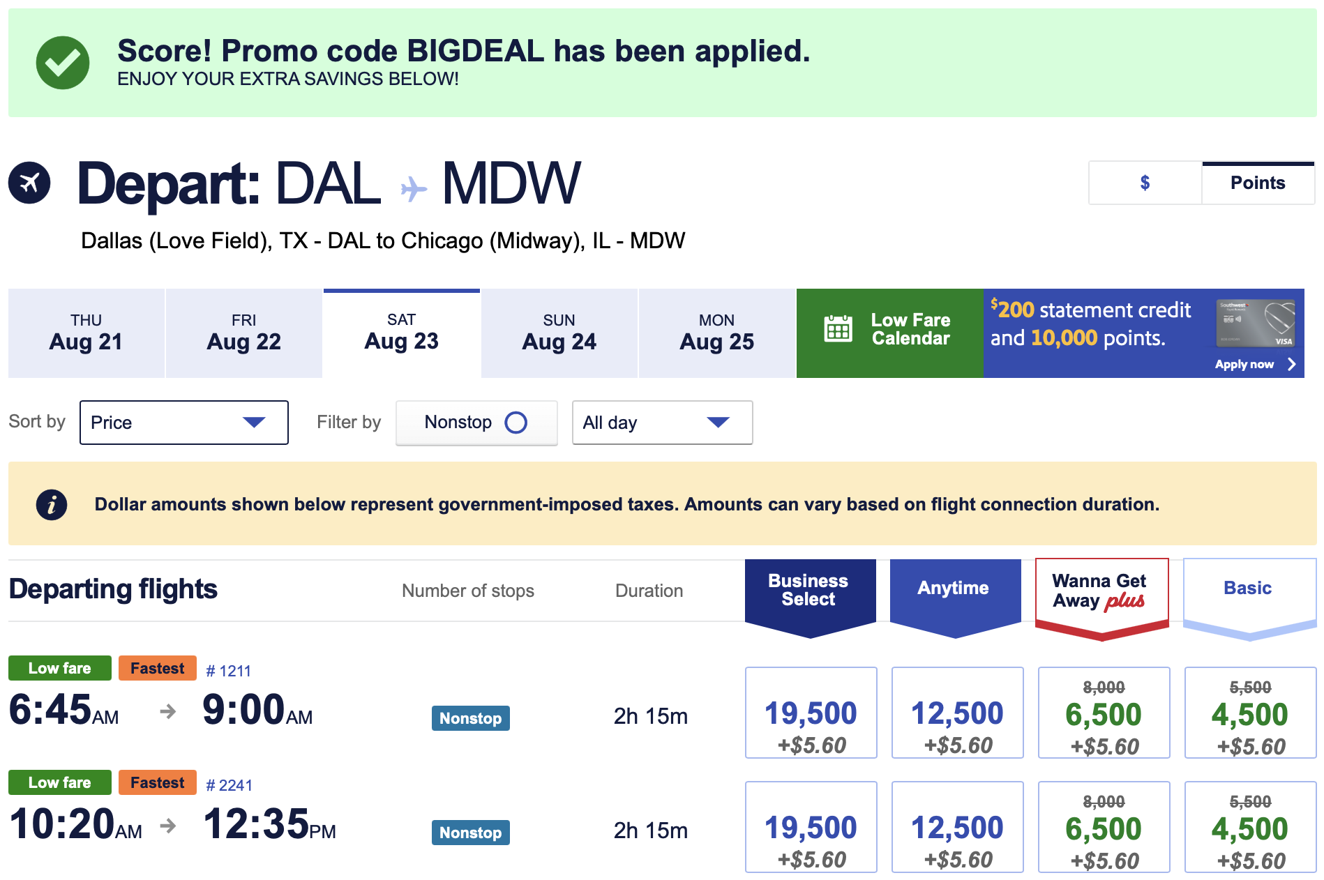 Discounted Southwest Fares.