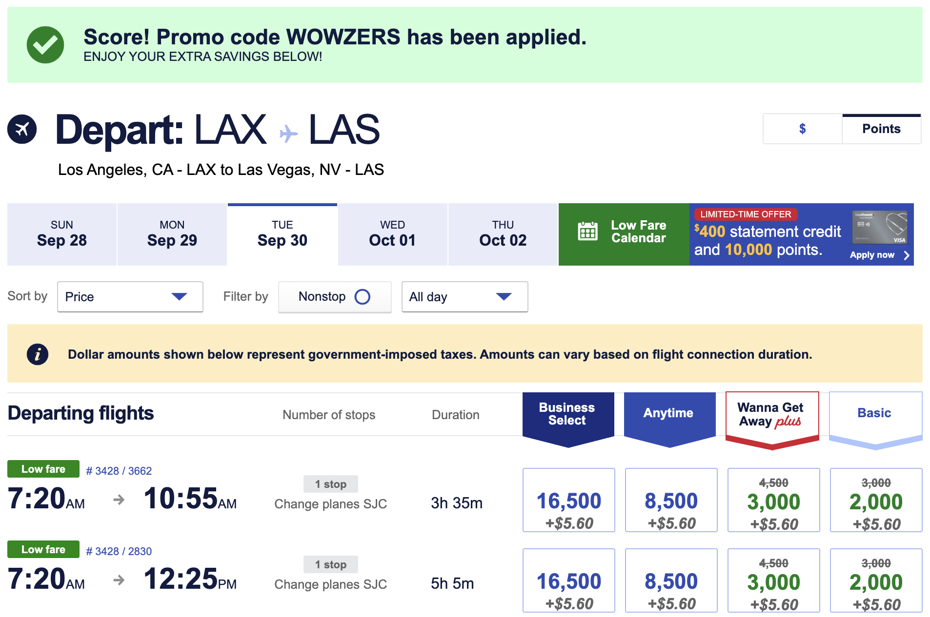 Discounted Southwest Fares.