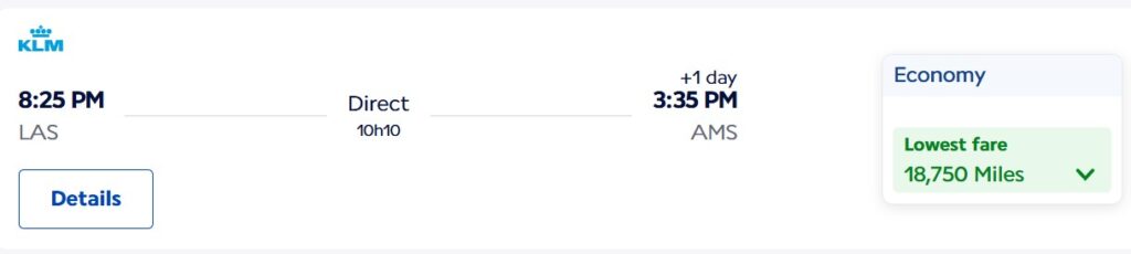 cheapest award flight to europe at 18,750 flying blue miles